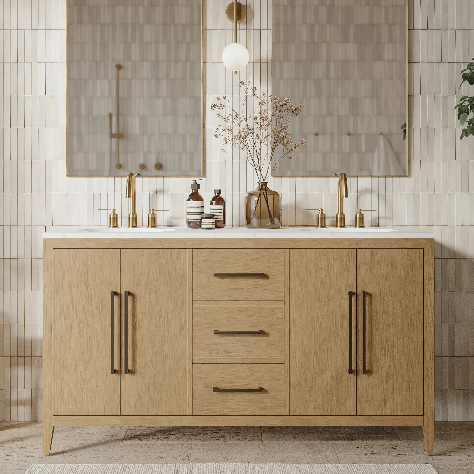 Highbury Furnishings Alsup 60'' Double Bathroom Vanity with Quartz Top & Reviews | Wayfair | Wayfair North America