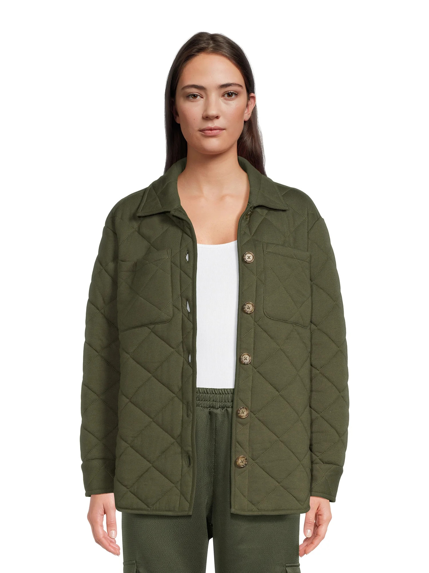 Time and Tru Women's Quilted Jersey Shacket, Sizes XS -XXXL | Walmart (US)