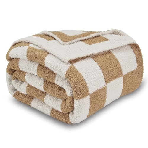 CozeCube Checkered Blanket, Ultra Soft Cozy Tan Brown Checkered Throw Blanket, Warm Fluffy Checkerboard Throw Blanket, Tan Brown and White Checkered Blanket for Home Decor, 60"x80", Khaki Tan | Amazon (US)