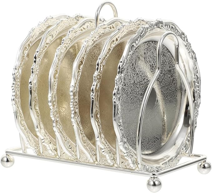 DECHOUS Metal Coasters Set of 6, Decorative Drink Coasters with Holder, Metal Cup Mats for Drinks... | Amazon (US)