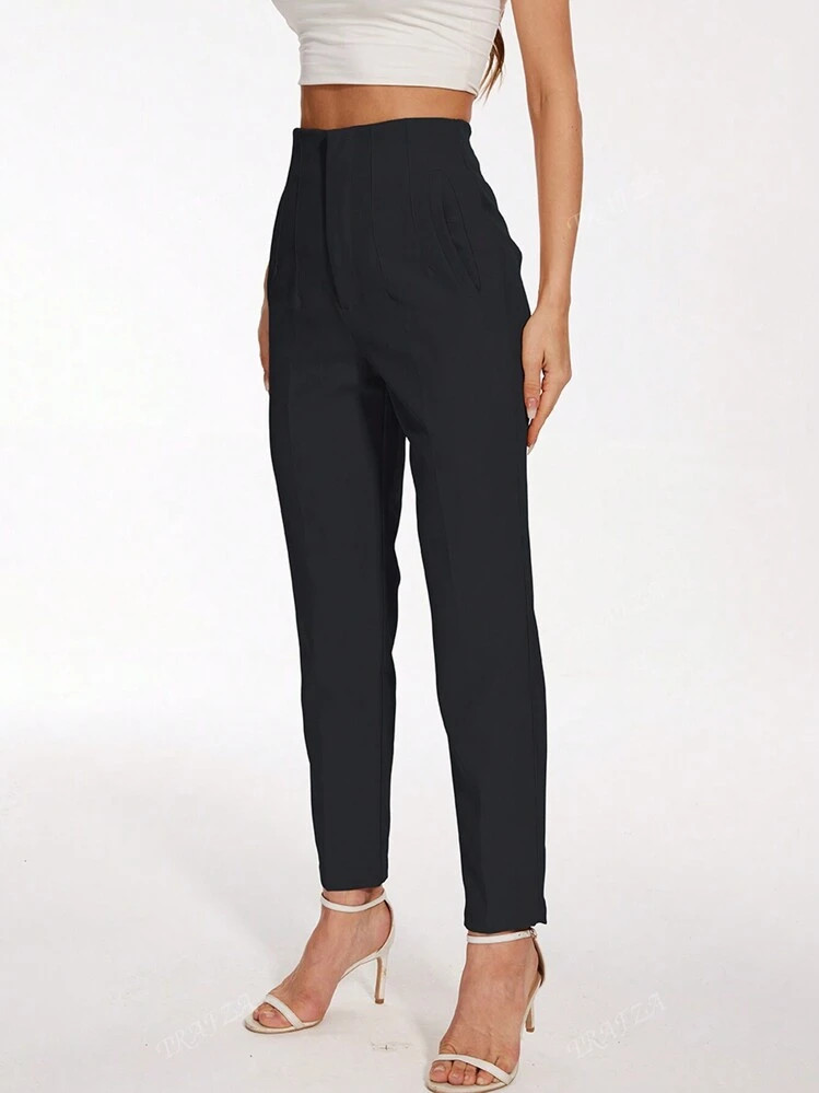 Women Trousers Ladies Slim-Fit Stylish Solid Color Slim Pleated Stretch Straight Leg Casual Formal Wear Straight Pants | SHEIN