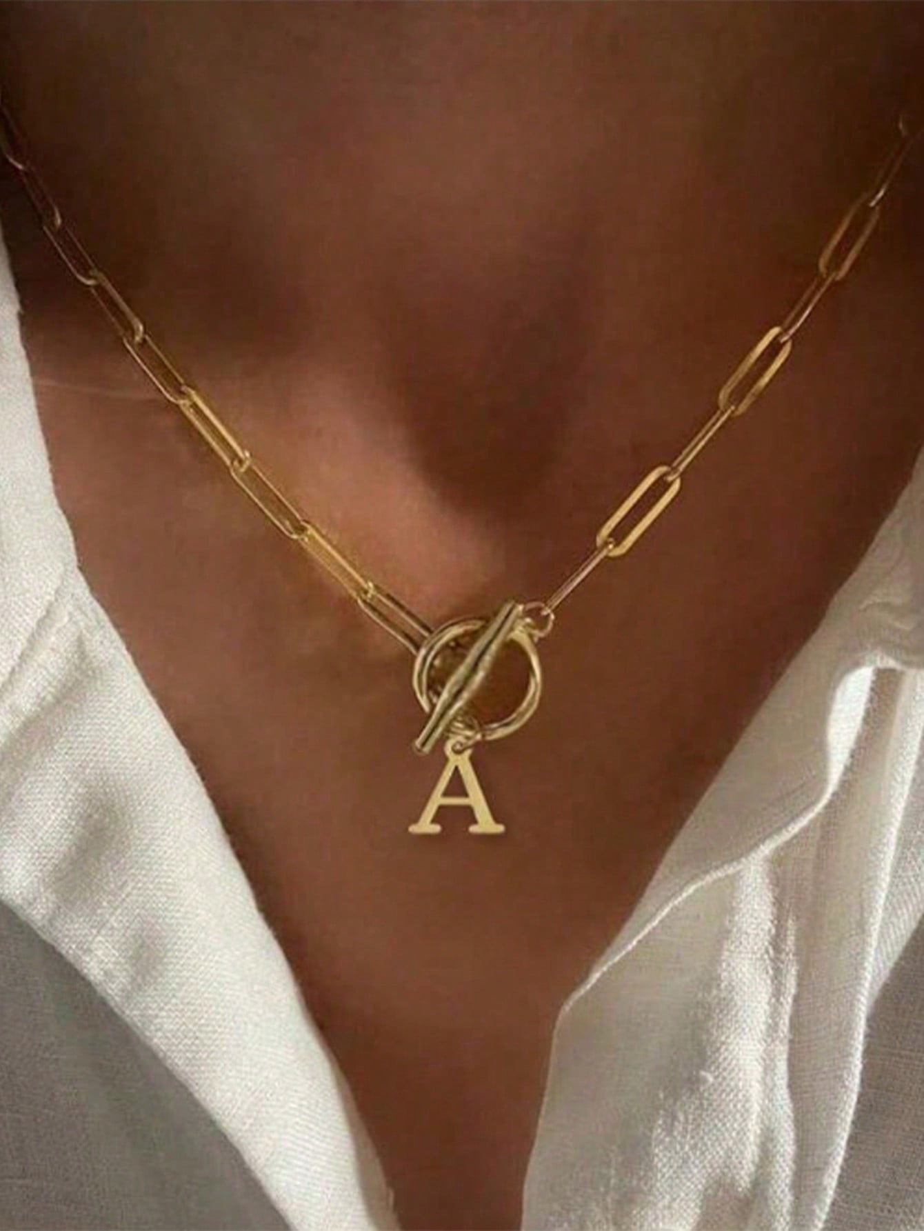 Letter Initial Necklace For Women Capital Cz A-Z Alphabet Gold Color Necklace Thick OT Buckle Cho... | SHEIN