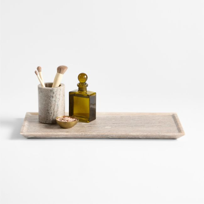 Tuscan Large Beige Marble Rectangle Tray | Crate & Barrel