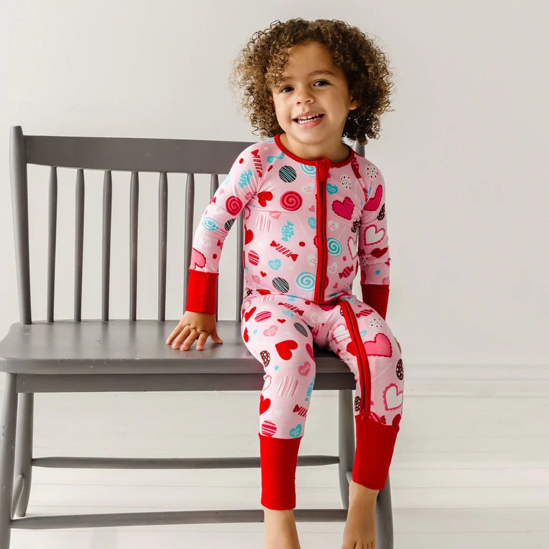 Pink Sweet Valentines Outfit Bamboo Viscose Zippy | Little Sleepies