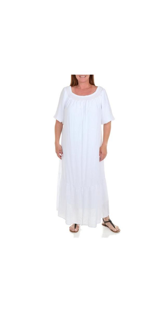 Women's Plus Smocked Off Shoulder Maxi Dress - White-White-2242402803710   | Burkes Outlet | bealls