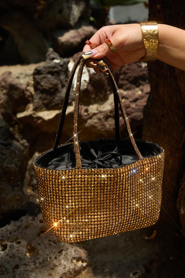Miss Lola | Aryzia Gold Embellished Top Handle Bag | MISS LOLA
