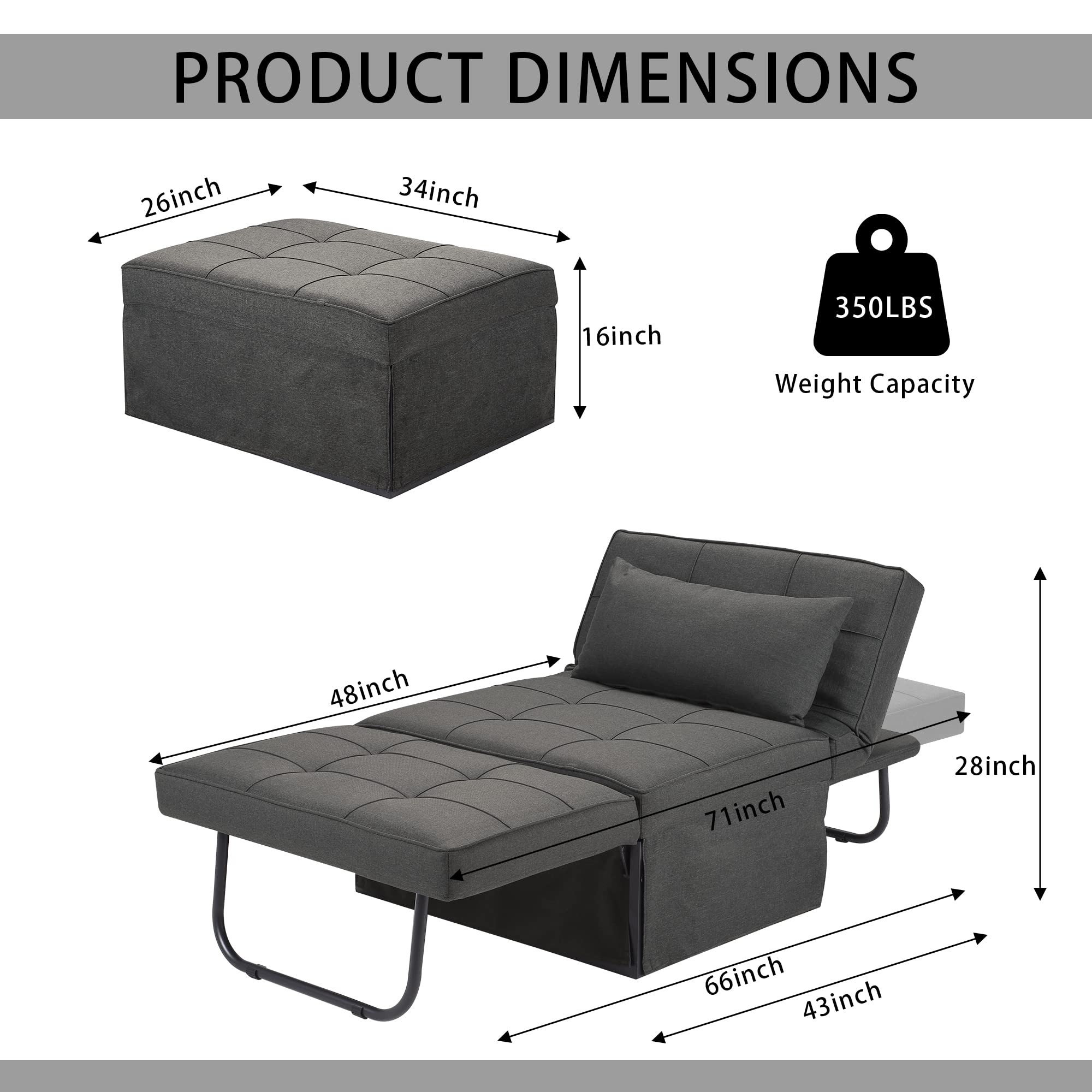 Convertible Sofa Bed, 4 in 1 Multi-Function Folding Ottoman Breathable Linen Couch Bed with Adjus... | Amazon (US)