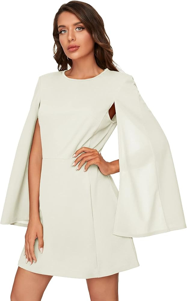 SheIn Women's Elegant Cloak Sleeve Mini Cape Dress Plain with Pocket | Amazon (US)