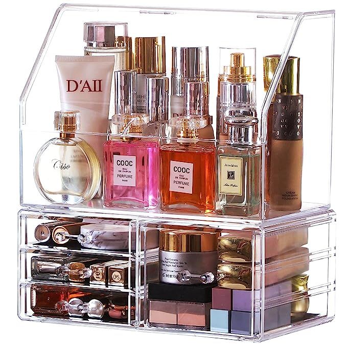 Cq acrylic Professional Makeup Organizer And Storage With Lid Dust Water Proof Cosmetics Display ... | Amazon (US)
