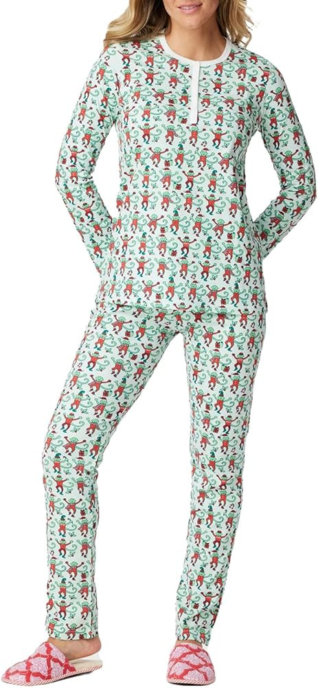 Meiweileya Womens Cute Monkey Button Down Tops Preppy Animal Pants Set Christmas Holiday Pjs | Amazon (US)