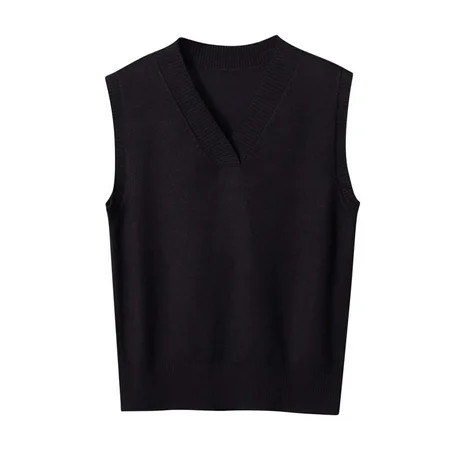 Women’s Sweater Vest V Neck Uniform Knit Vests Solid Classic Sleeveless Pullover Sweaters Tops Preppy Basic Plain Sweater Knitted Jumper, Black (Medium) | Walmart (US)