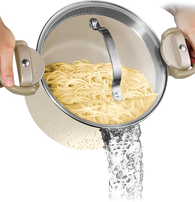 GOTHAM STEEL Olla de Caldo de Cerámica de 5 Qt Olla de Pasta Multiusos con Tapa de Colador y Asa... | Amazon (US)