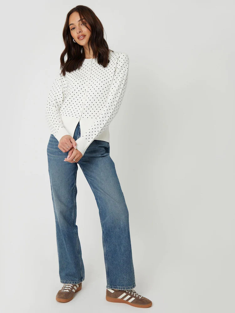 Threadbare White Polka Dot Compact Knitted Cardigan | Next US