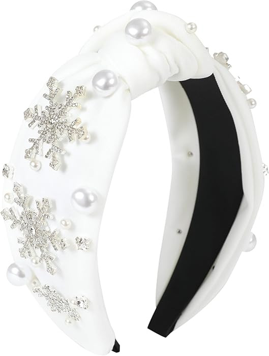 Christmas Snowflake Headbands for Women Crystal Pearl Tree Snowflake Knotted Headband Embellished... | Amazon (US)
