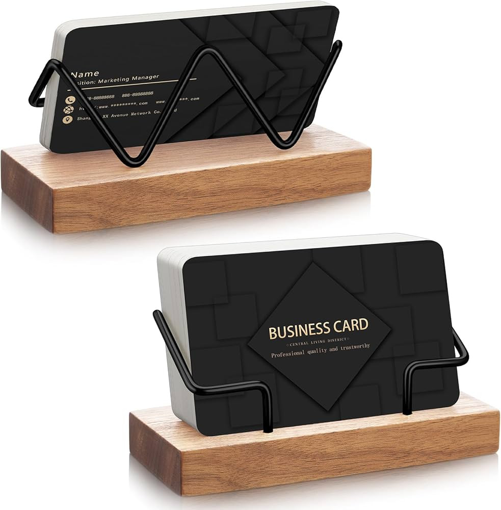 Amyhill 2 Pieces Wood Business Card Holder for Desk Wooden Business Card Display Stand Postcard H... | Amazon (US)