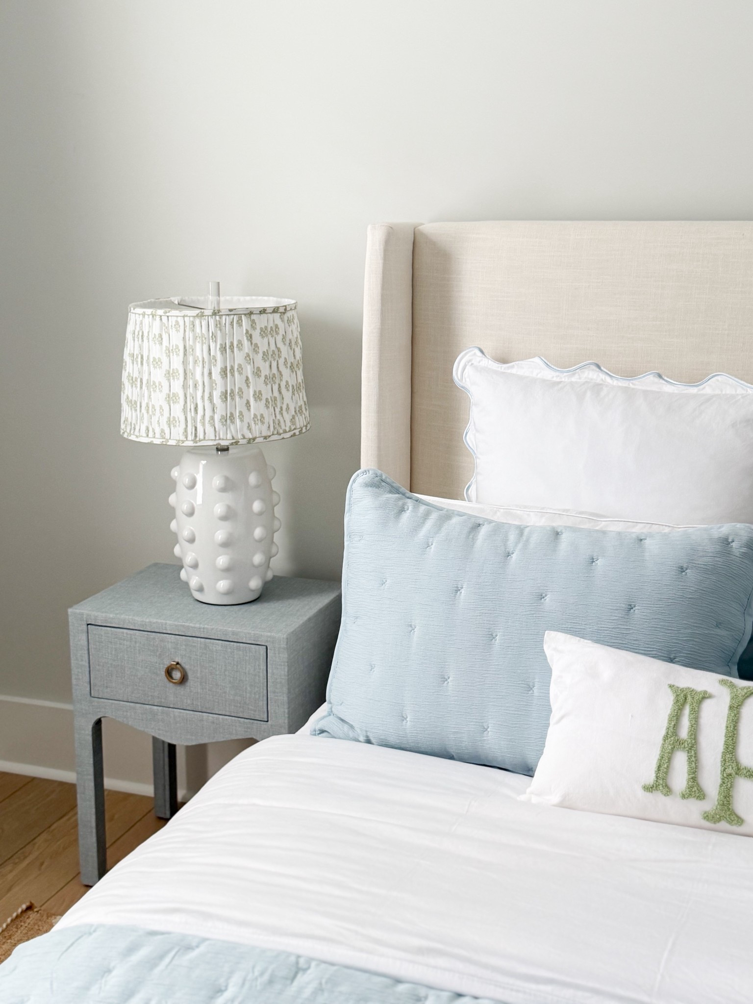 The larger size of this blue linen side table is in stock at Marshall’s!

Grandmillennial home, blue and green decor, guest bedroom ideas, nightstand styling, designer look, designer style, Serena and Lily style

#LTKHome