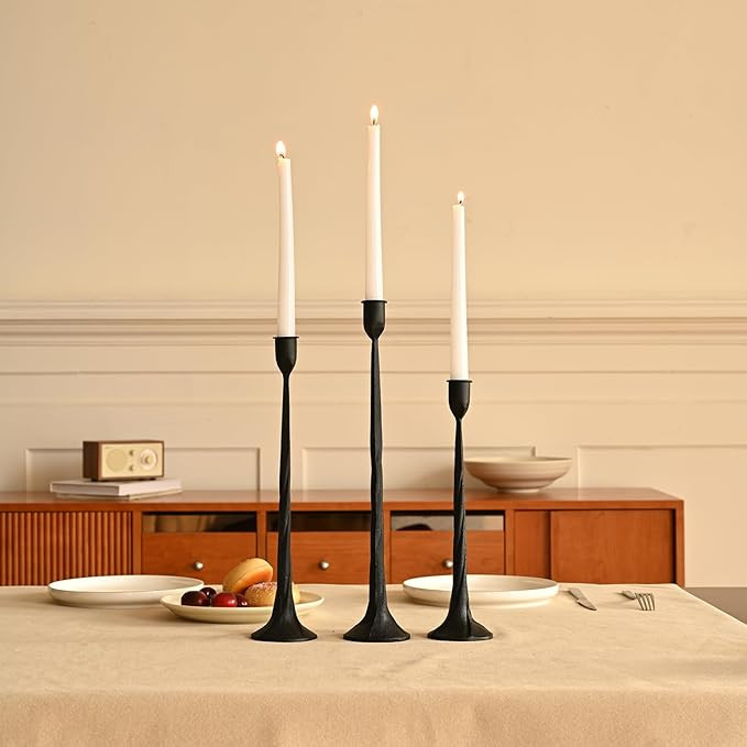 Set of 3 Candle Stick Holders, Iron Black Candlestick Holders, Fits 3/4 inch Fits 3/4 inch Thick ... | Amazon (US)