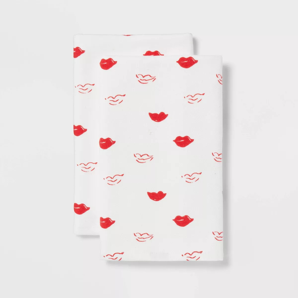 2pk Valentines Day All Over Red Lips Bath Hand Towel Set White - Threshold™ | Target