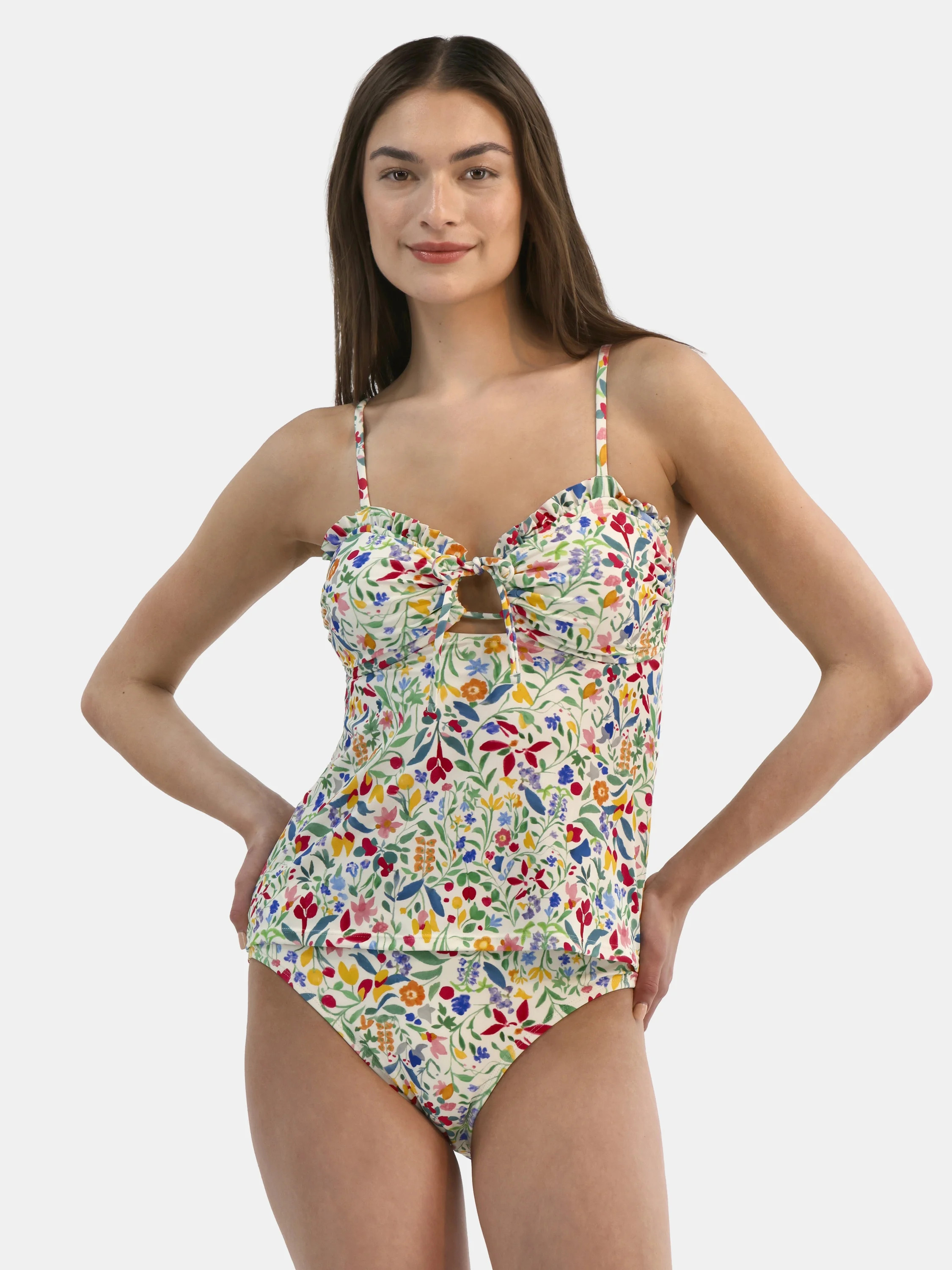 Time and True Women's and Women's Plus Tie Front Tankini Swim Top, Sizes S-3X | Walmart (US)