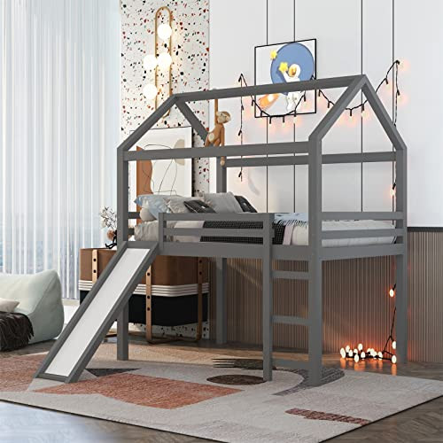 Harper & Bright Designs Full Loft Beds with Slide Wood House Loft Bed Frame Playhouse Bed for Kid... | Amazon (US)