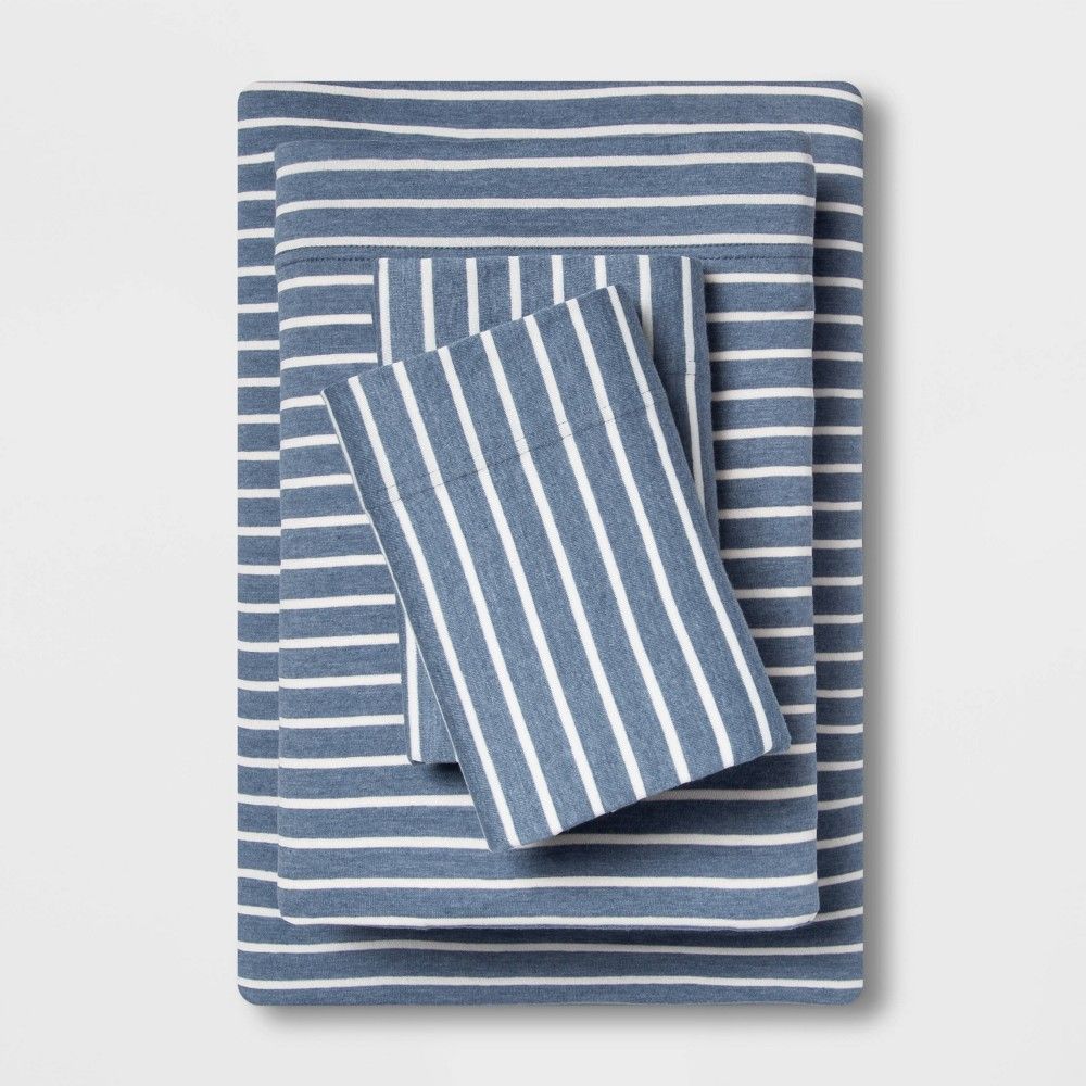 Full Printed Jersey Sheet Set Blue Stripe - Room Essentials | Target