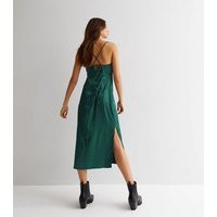 Blue Vanilla Dark Green Leopard Jacquard Satin Lace Trim Midi Slip Dress New Look | New Look (UK)