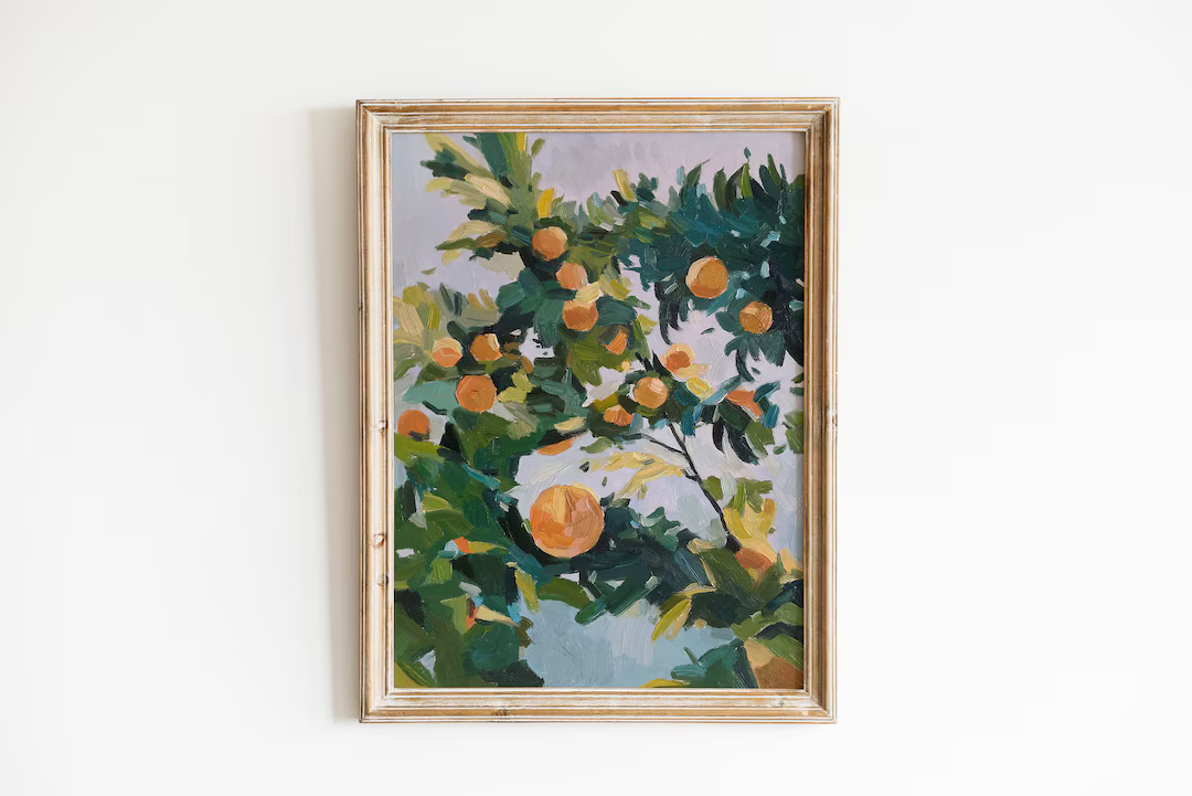 Mandarin Tree ORIGINAL Oil Painting, Still Life for Kitchen Wall Art, Neutral Oil Painting ,rusti... | Etsy (US)
