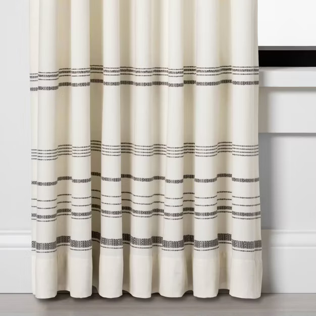 Engineered Hem Stripe Curtain Panel Gray/Sour Cream - Hearth & Hand™ with Magnolia | Target