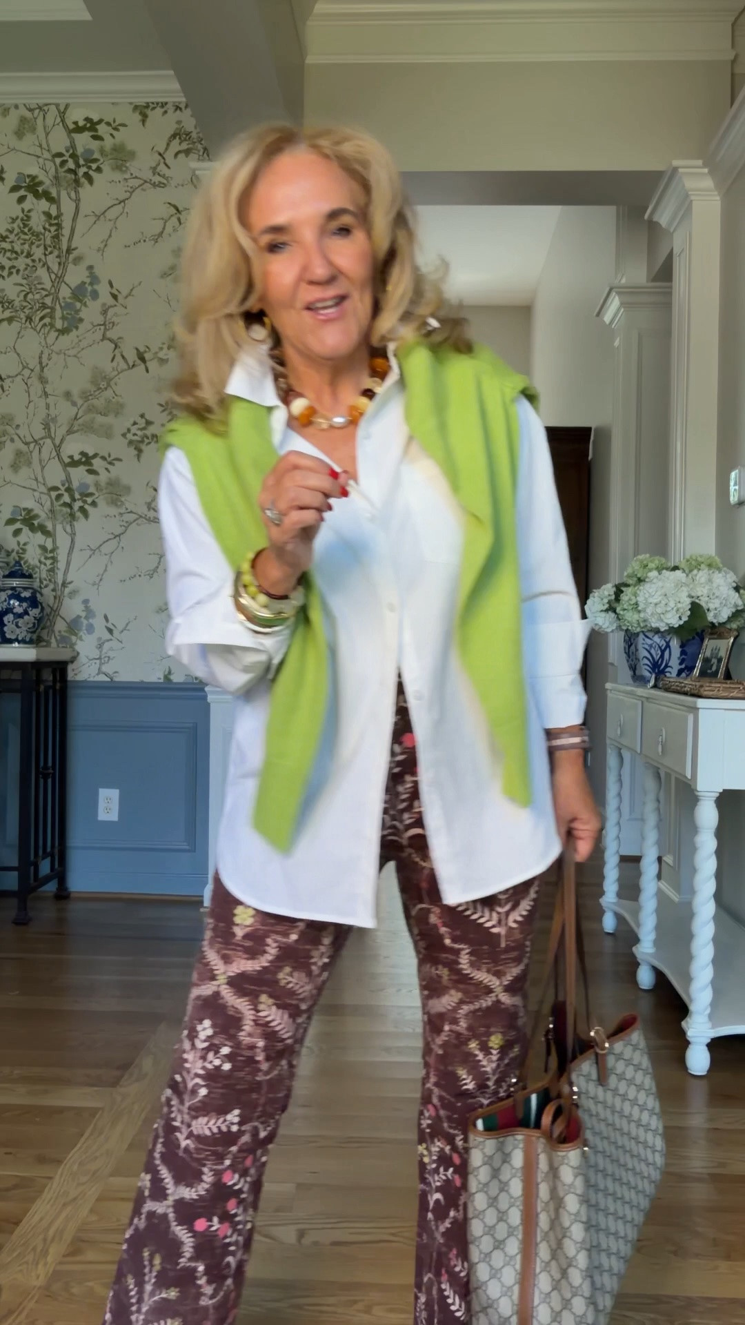 Early fall perfection 
Sweater medium 
Blouse small it’s a no wrinkle 
Pants medium and on sale! 
Pink loafers I sized down but they needed to stretch out. Get reg size if you want to wear socks 
20% off my bracelets code NANETTE20

#LTKOver40 #LTKPetite #LTKootd

#LTKSaleAlert