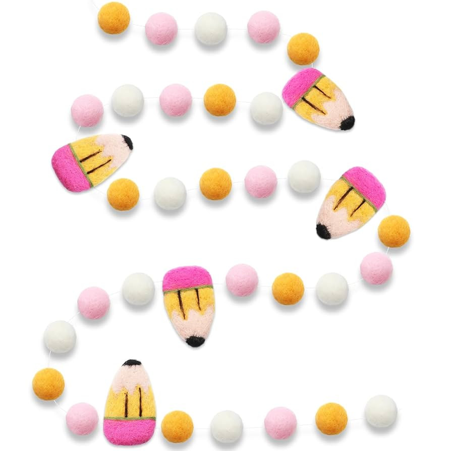 8.2FT Back to School Felt Pencil Garland 3D Pencil Colorful Pompom Hanging Banner for Back to Sch... | Amazon (US)