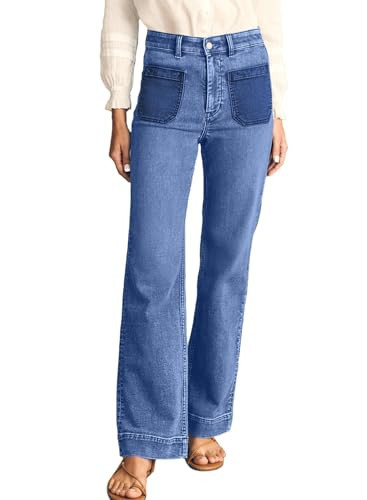 Astylish Wide Leg Jeans for Women Trendy High Waisted Straight Jeans Loose Denim Pants Stretchy Buttoned Baggy with Patch Pockets Size 18 Sky Blue | Amazon (US)