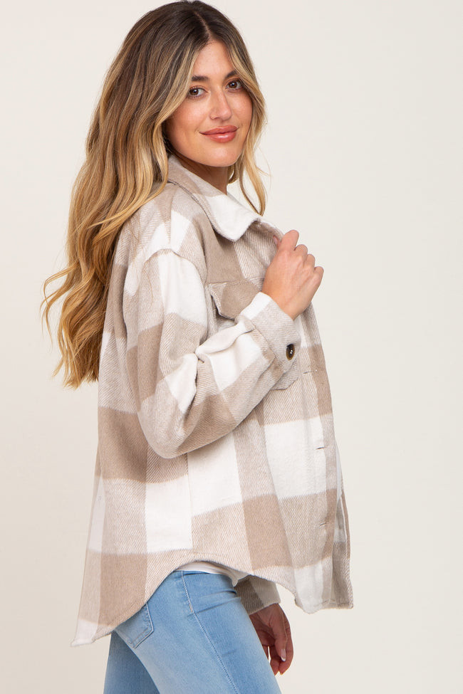 Beige Plaid Knit Maternity Shirt Jacket | PinkBlush Maternity