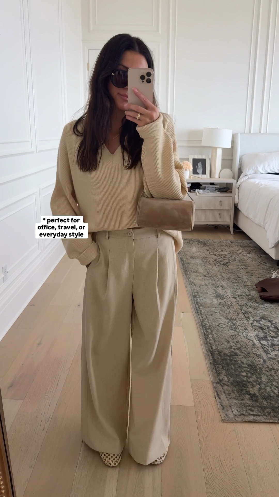 Linen pants wearing small regular 
Small in knit v neck sweater 
Small in white Tee 

Linen pleated trouser pants 
Neutral spring outfit 
Business casual outfit, office outfit 

#LTKootd #LTKSaleAlert #LTKWorkwear