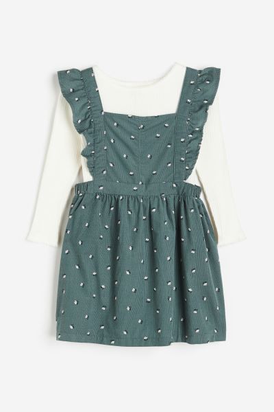2-piece Cotton Top and Dress Set - Dark green/floral - Kids | H&M US | H&M (US + CA)