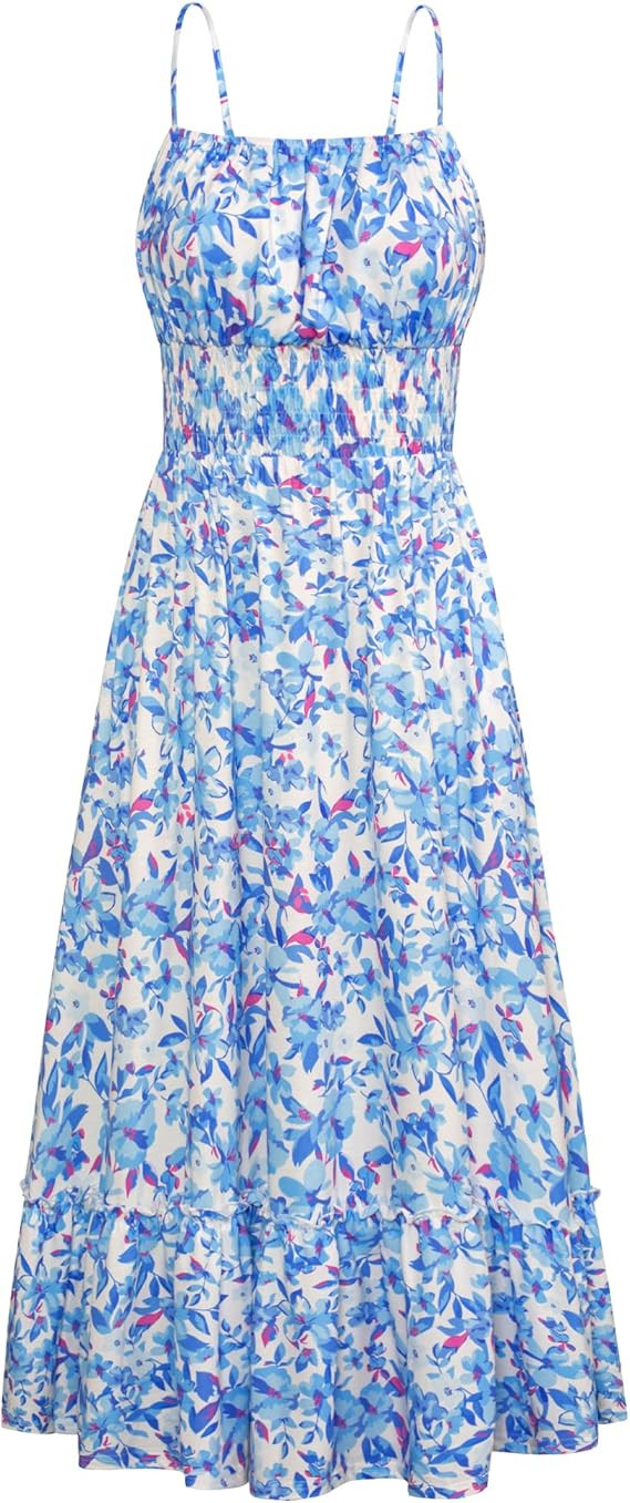 GRACE KARIN Summer Dresses for Women 2026 Vacation,Smocked Floral Maxi Dress,Boho Beach Sundress ... | Amazon (US)