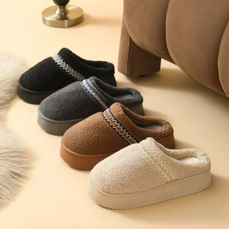 Womens Slippers Non-Slip Thick Soled Round Toe Slip-on Slides Women's Casual Versatile Lace Indoo... | Walmart (US)