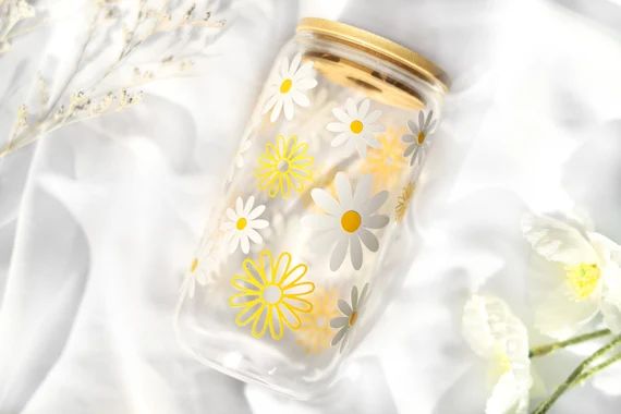 Cute Boho Daisy Iced Coffee Glass丨white Daisy丨cute Floral - Etsy | Etsy (US)
