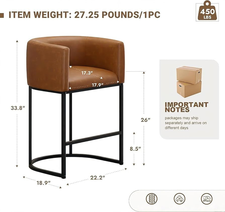 26" H Counter Height Bar Stools Set of 3, Modern Barrel Counter Stools with Backrest and Arms, Fa... | Amazon (US)