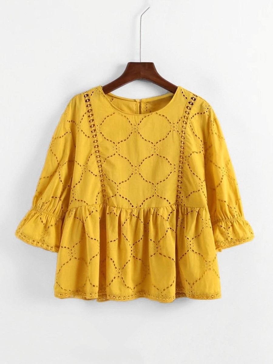 Eyelet Embroidered Babydoll Blouse | SHEIN