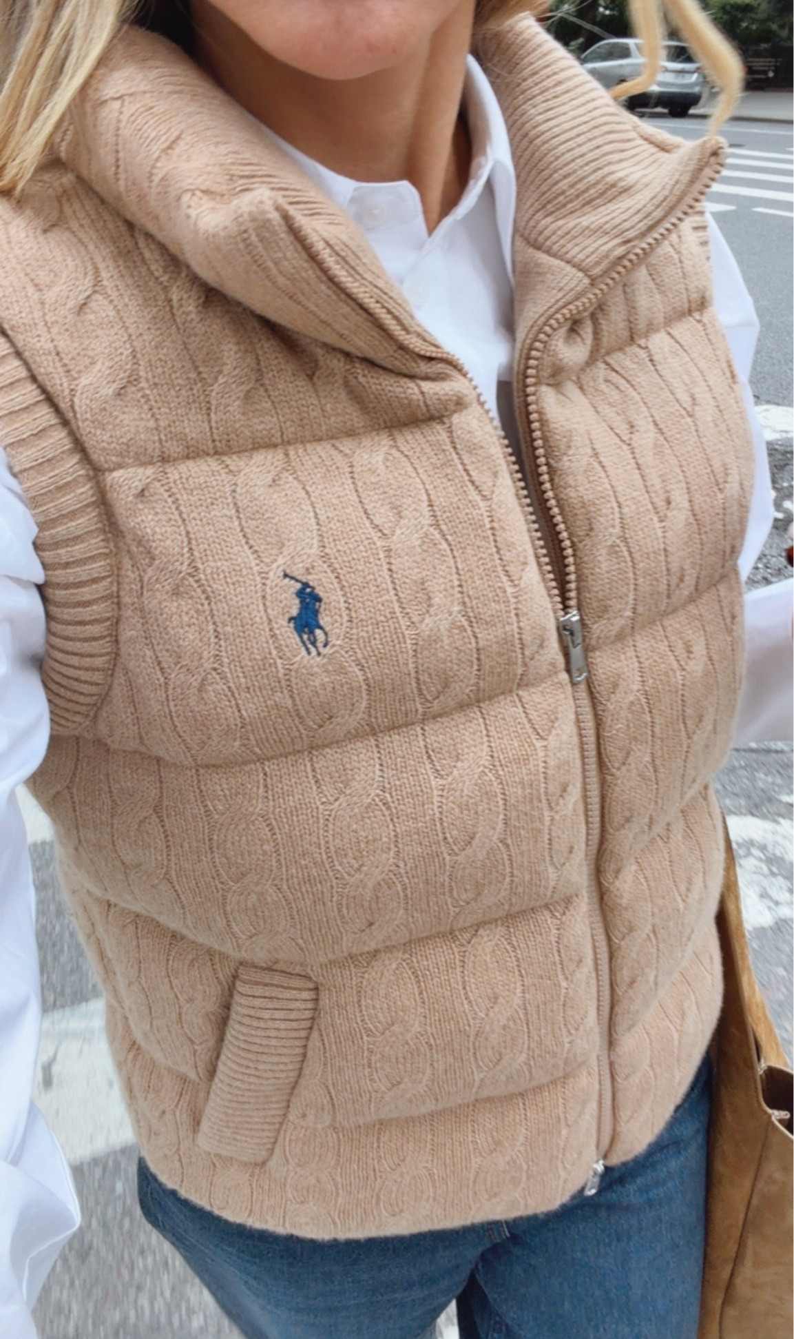 Fall outfit idea I wore in New York 
Vest, white button down, jeans and studded flats. Everything runs true to size I’m wearing size small.

#LTKU #LTKootd #LTKSeasonal