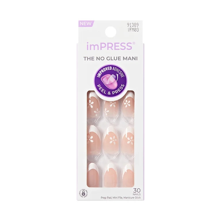 KISS imPRESS Modern French Tip Medium Almond Press on Nails, White, 30 Pieces | Walmart (US)