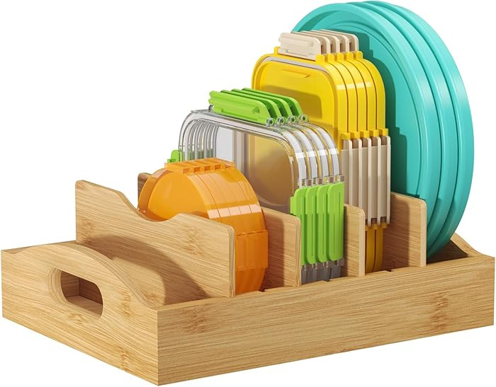 Lifewit Bamboo Lid Organizers for Inside Cabinet, Food Storage Container Lid Holder with 4 adjust... | Amazon (US)