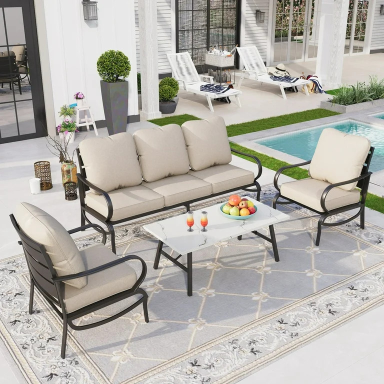 Sophia&William 5 Seat Patio Conversation Set Outdoor Sofa Chairs and Marble Table Furniture Set, ... | Walmart (US)