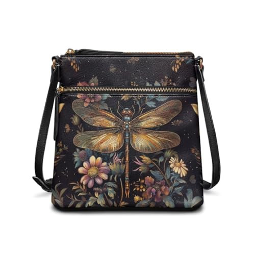 HUGS IDEA Gothic Dragonfly Crossbody Bag Women Leather Shoulder Bag Fashion Hobo Bag for Commuting Shopping Purse Tote Handbag Large Double Layer Cell Phone with Zipper Pockets | Amazon (US)