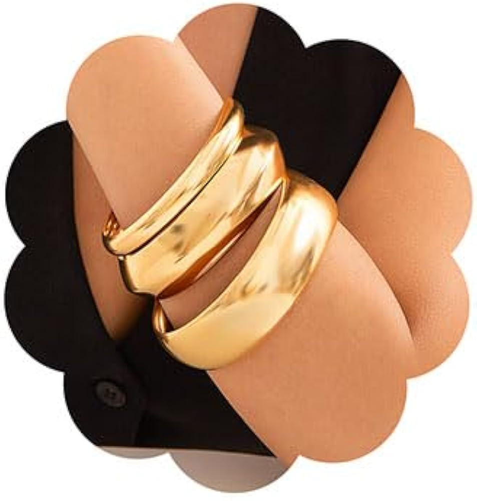 Denifery 3PCS Chunky Gold Bangle Bracelets Trendy Wide Chunky Cuff Bracelets Hammered Wrist Cuff ... | Amazon (US)