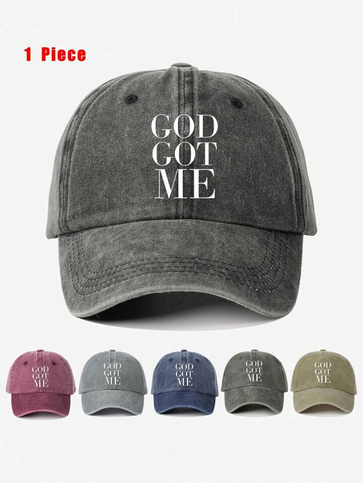 1pc Printed "GOD GOT ME" Washed Adjustable Baseball Cap, Outdoor UV Protection Casual Hat Suitabl... | SHEIN
