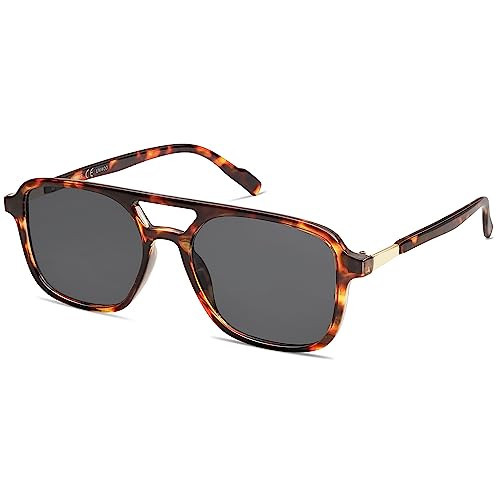 SOJOS Retro Aviator Sunglasses for Women Men,Trendy Rectangle Womens Mens Shades Sun Glasses SJ2202 Tortoise Single Grey | Amazon (US)