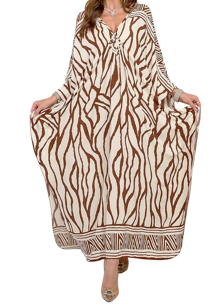 Women's Kaftan Dress 2025 V-Neck Beach Cover Up for Swimsuit, Lightweight Mumu Loungewear & Home ... | Amazon (US)