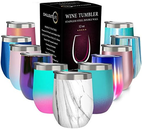 CHILLOUT LIFE 12 oz Stainless Steel Tumbler with Lid - Wine Tumbler Double Wall Vacuum Insulated ... | Amazon (US)