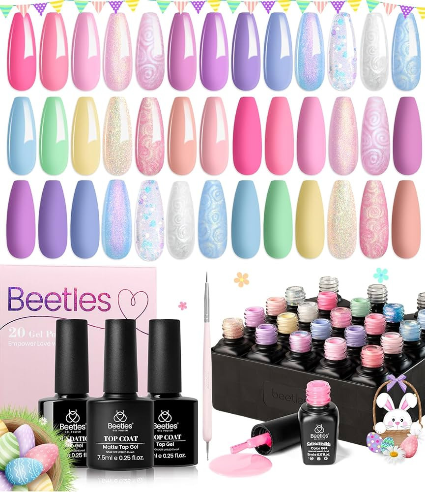 Beetles 24Pcs Gel Nail Polish Set Easter in Dreamland, Pastel Pink Blue Pearl Shimmer Chameleon P... | Amazon (US)